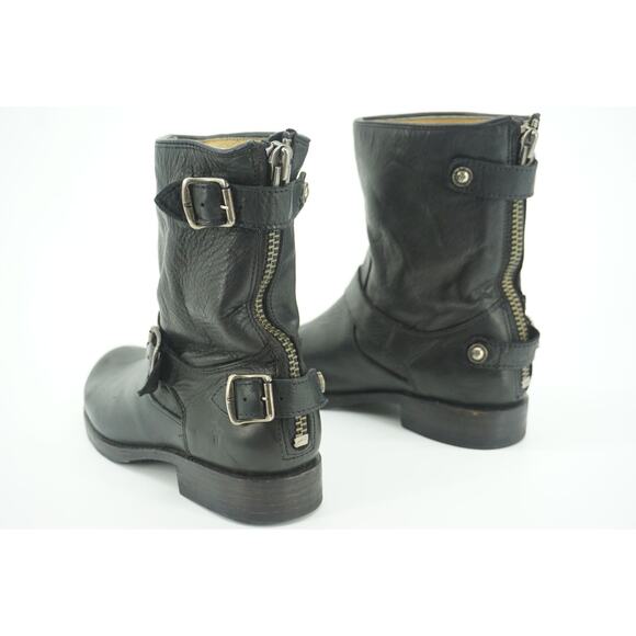 Frye Veronica Shortie Black Leather Biker Boots size 7.5 Slouchy Buckle - Picture 9 of 11